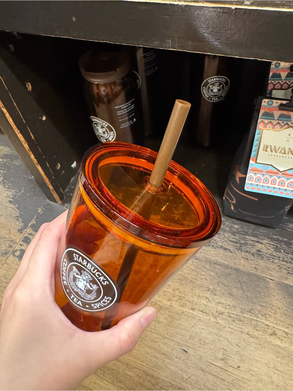 First Starbucks Amber Orange Reusable Cold Cup with Straw
